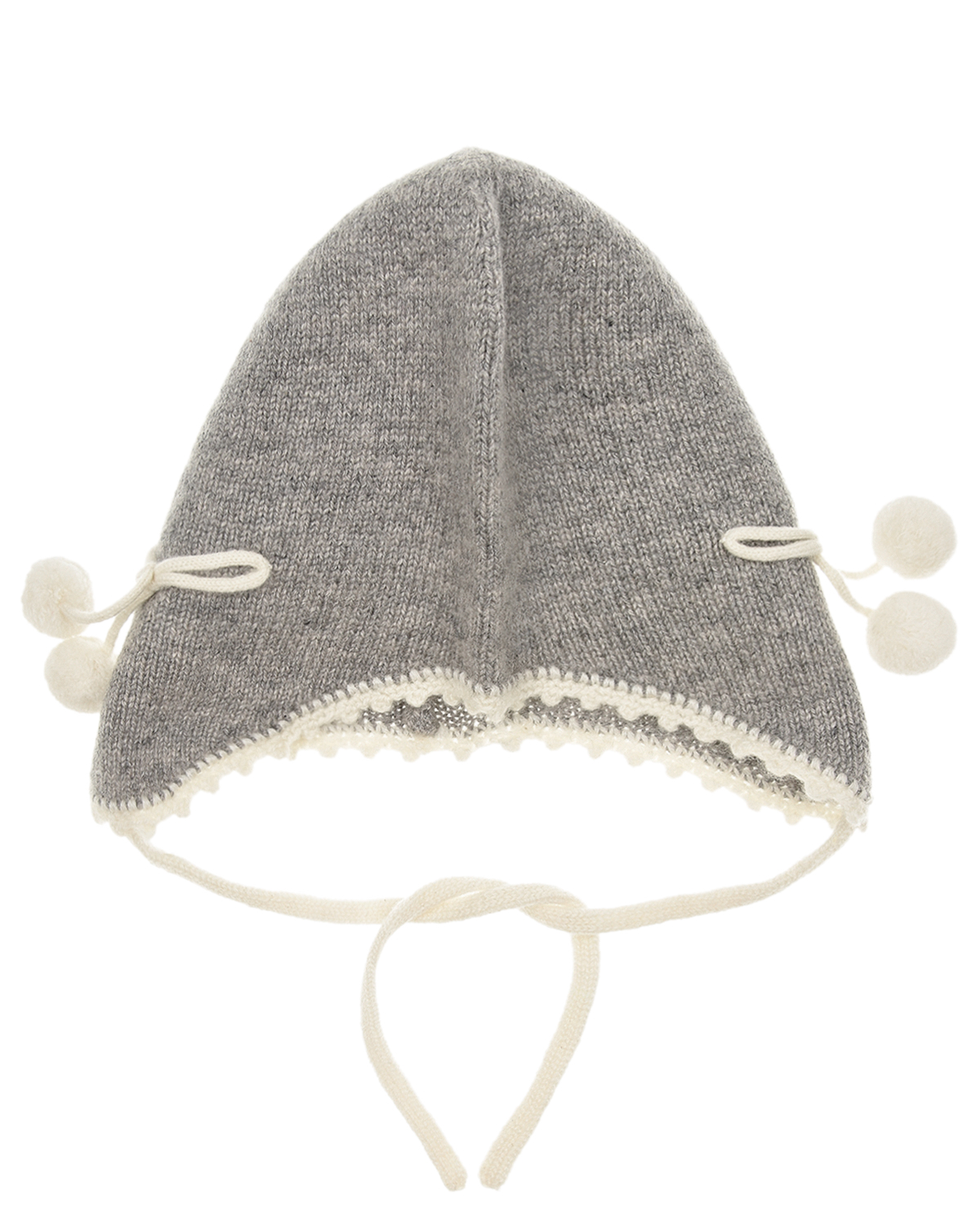 

Серый чепчик из кашемира с помпонами Oscar et Valentine