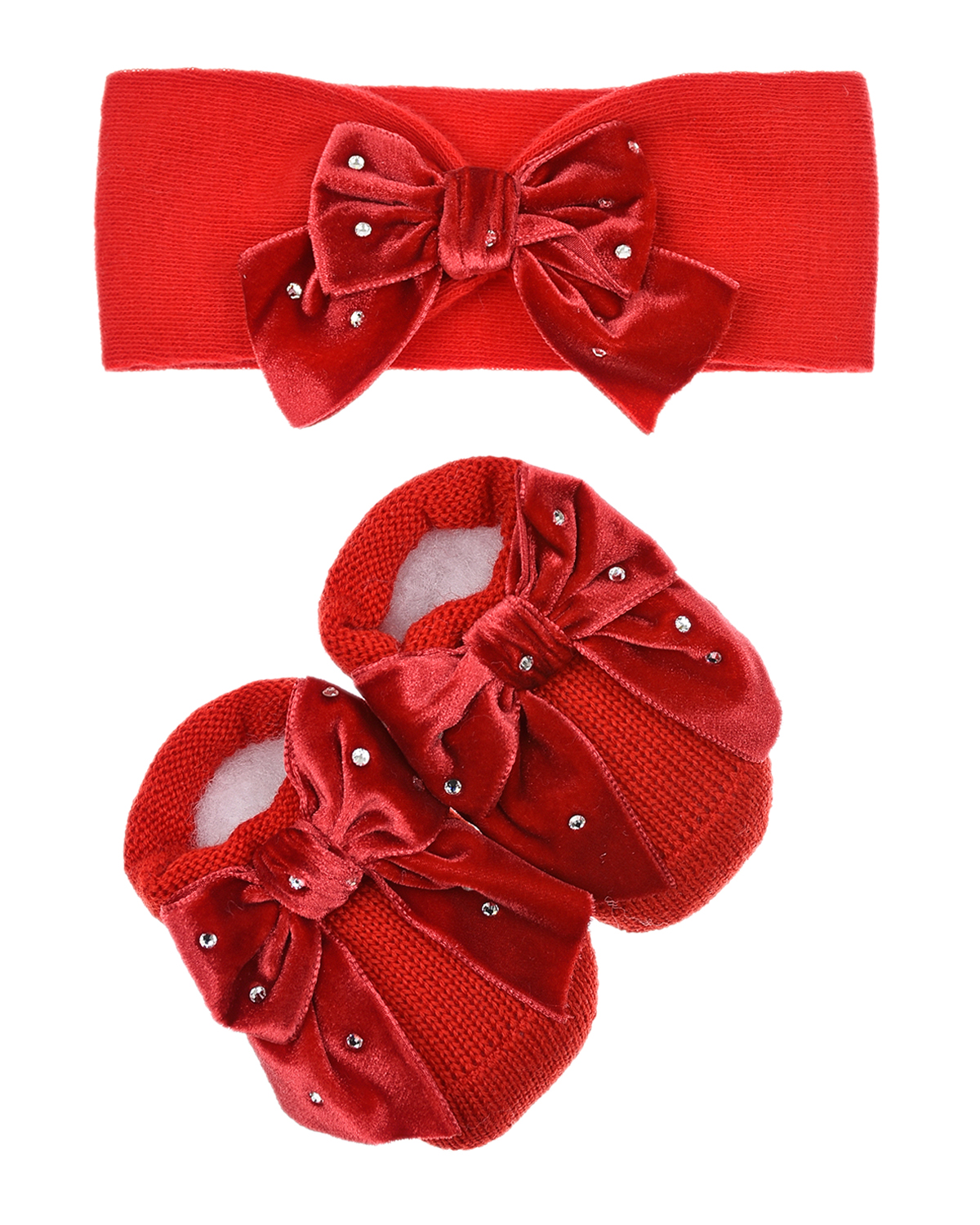 Подарочный набор: красные пинетки и повязка с бантами Story Loris детский, размер 68, цвет красный