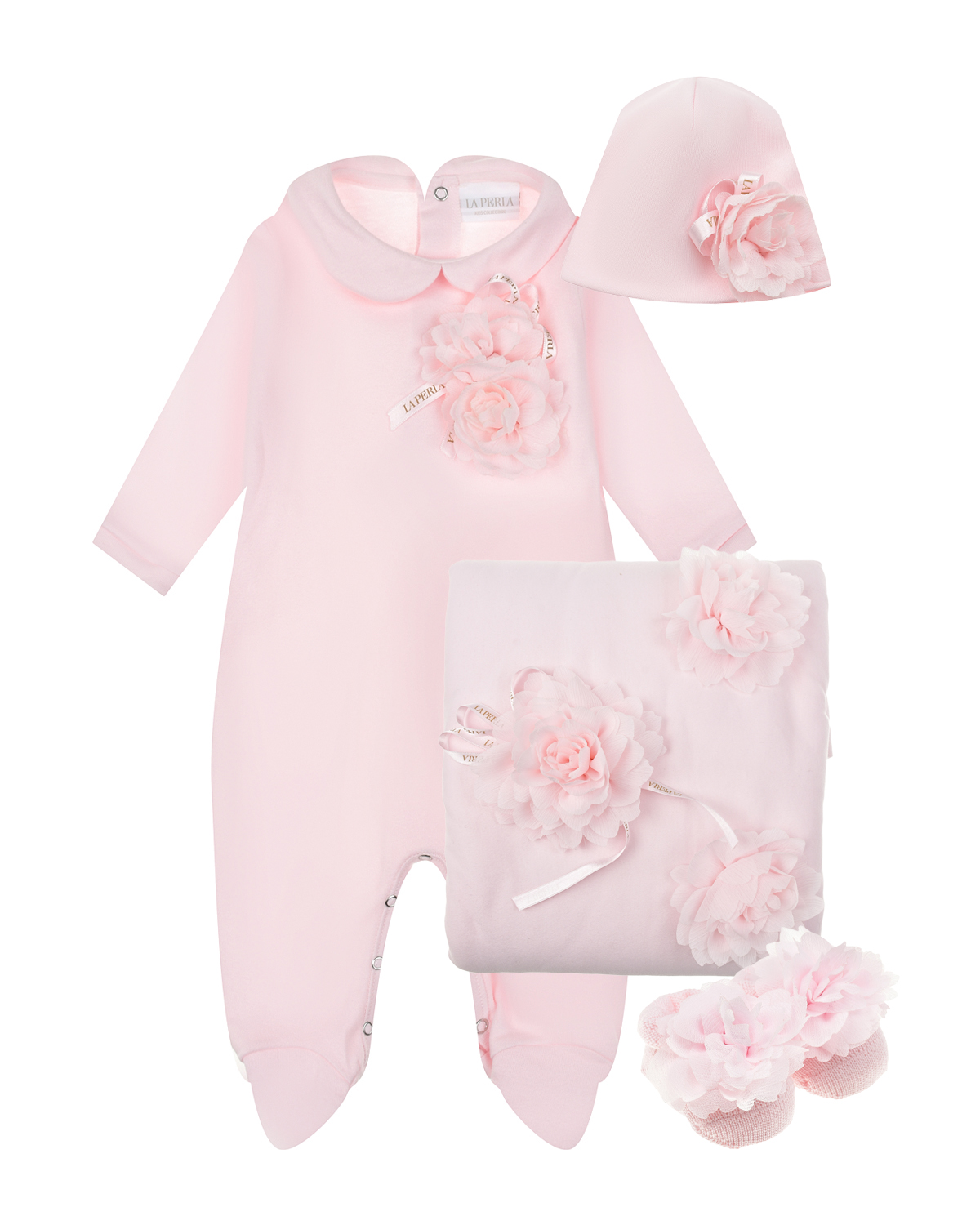 Подарочный набор: комбинезон, шапка, пинетки и одеяло, розовый La Perla детский