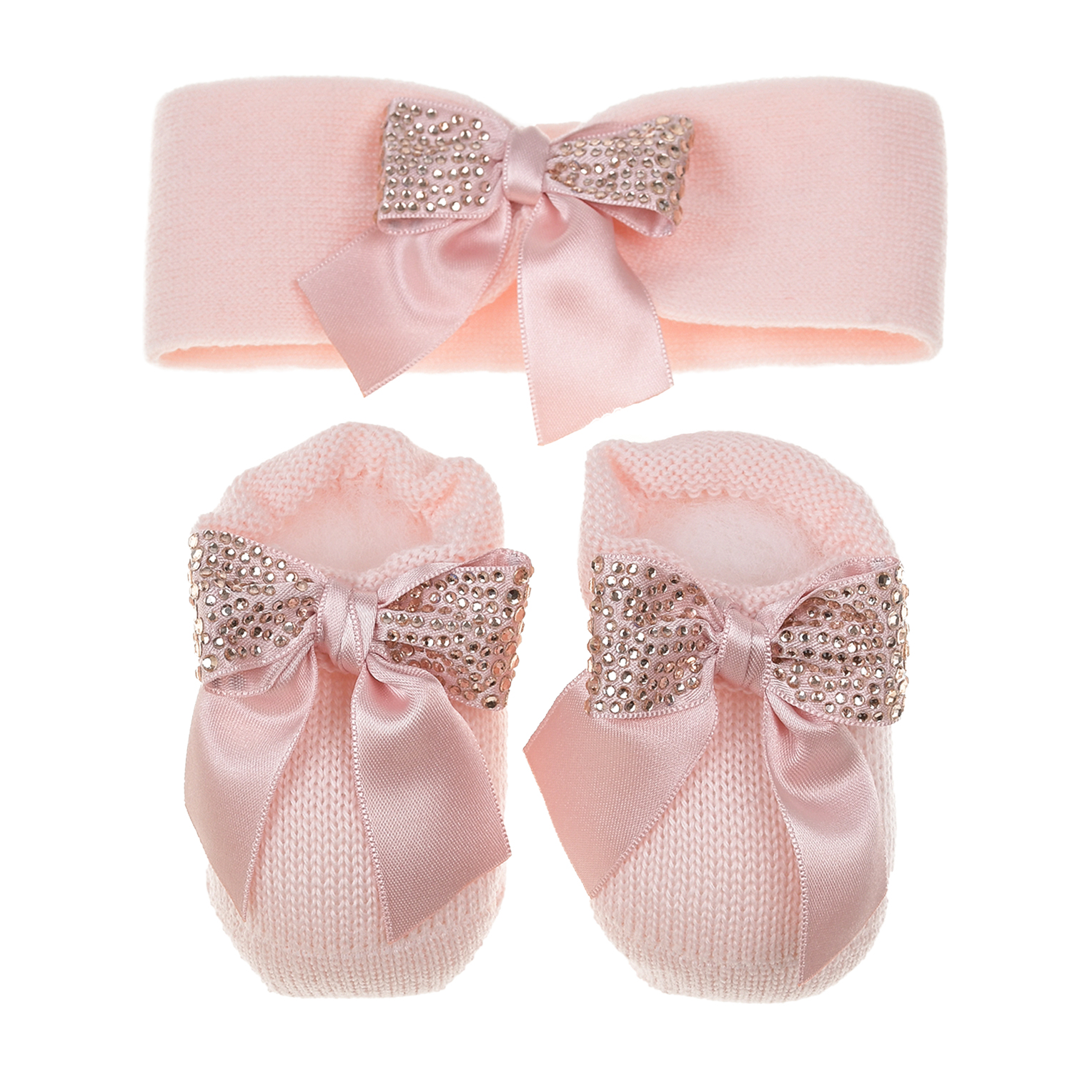 Подарочный набор: повязка и пинетки со стразами La Perla детский, размер 62, цвет розовый