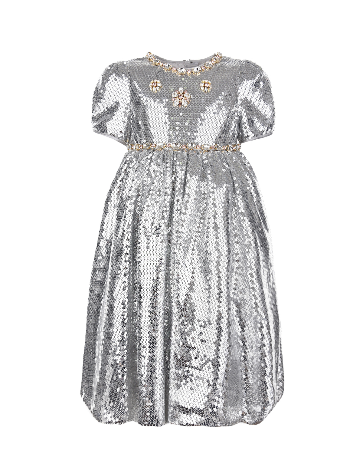 Серебристое платье с пайетками и кристаллами Dolce&Gabbana детское - фото 1