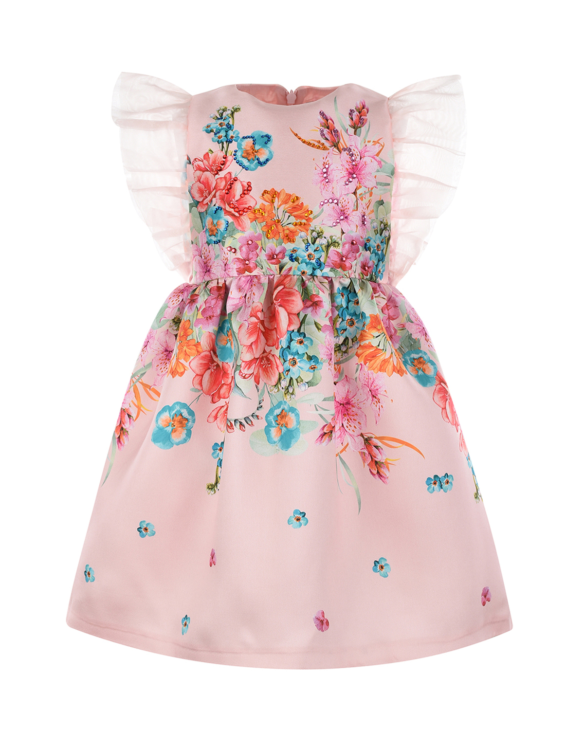 Розовое платье с цветочным принтом и стразами Eirene детское - фото 1