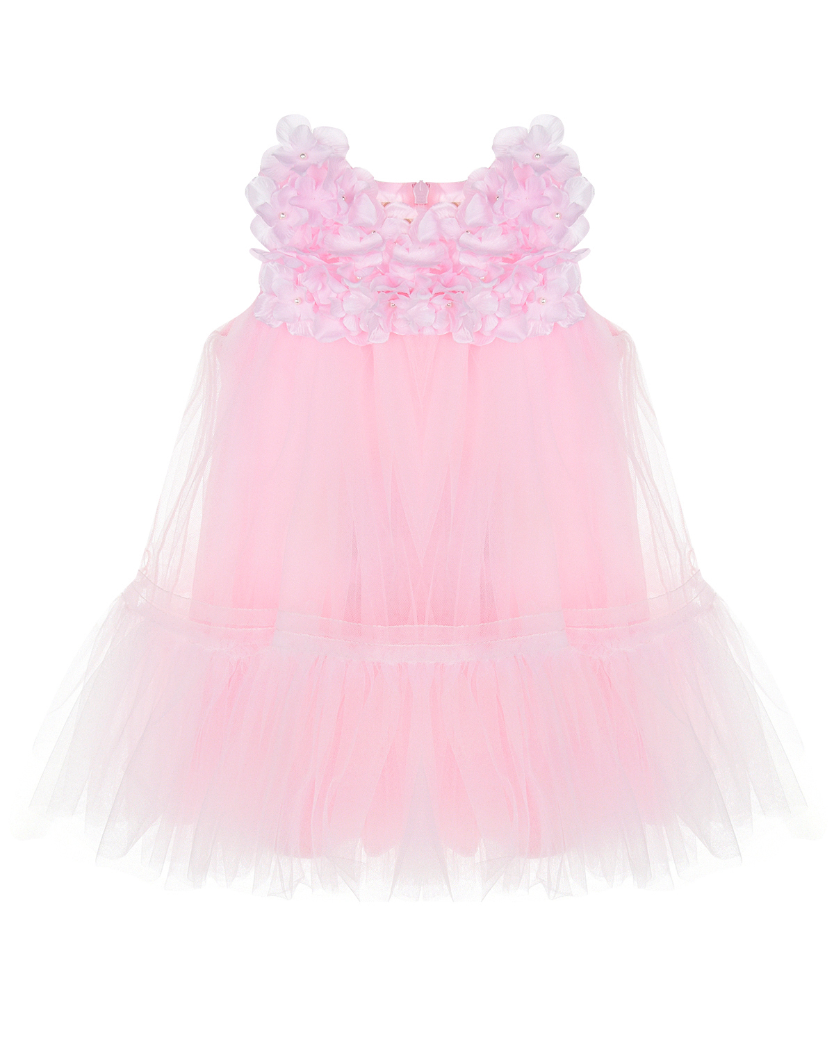 Нарядное розовое платье с цветочной аппликацией Monnalisa детское - фото 1