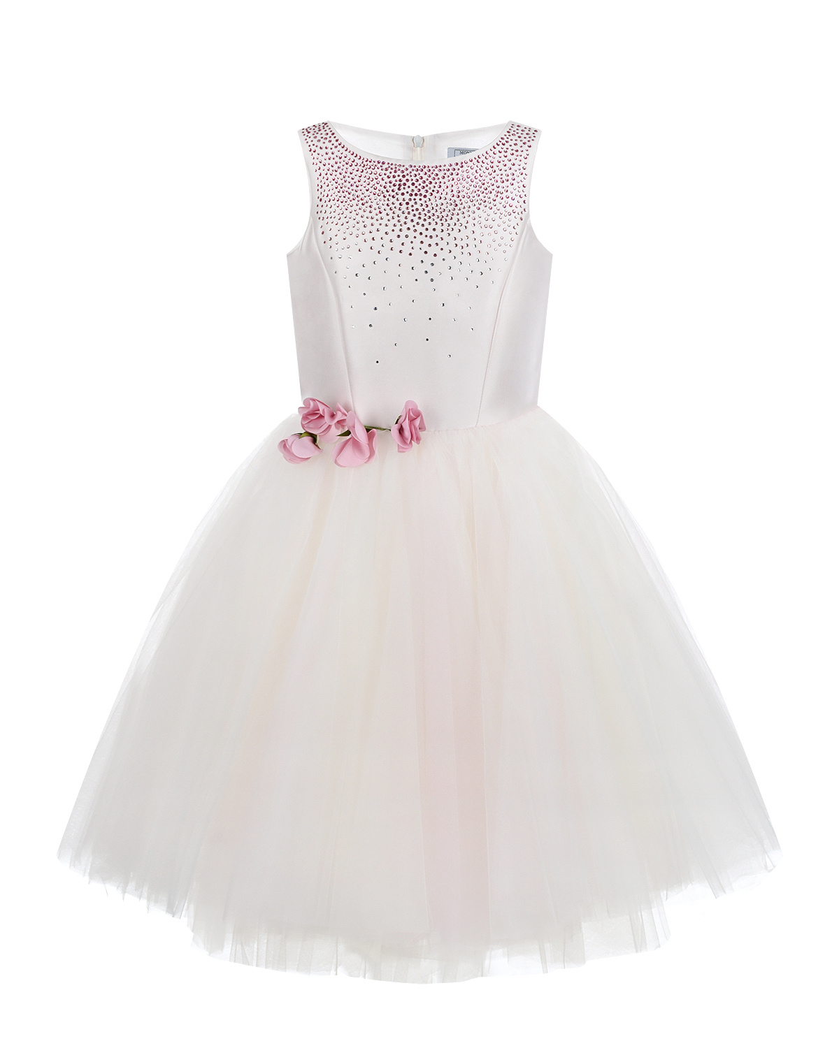 Кремовое платье с розовыми стразами Monnalisa детское - фото 1