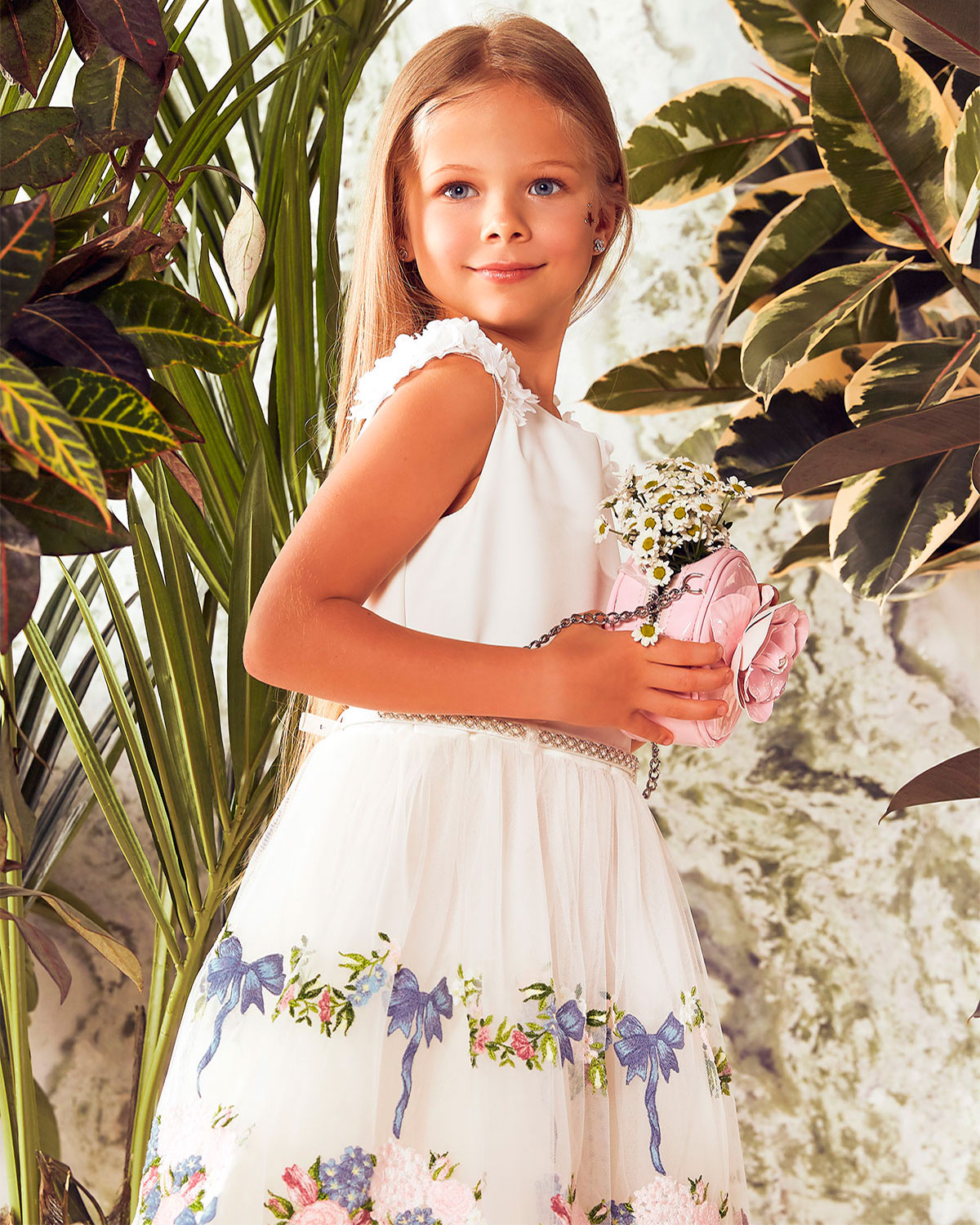 Платье с принтом на юбке Monnalisa детское - фото 2