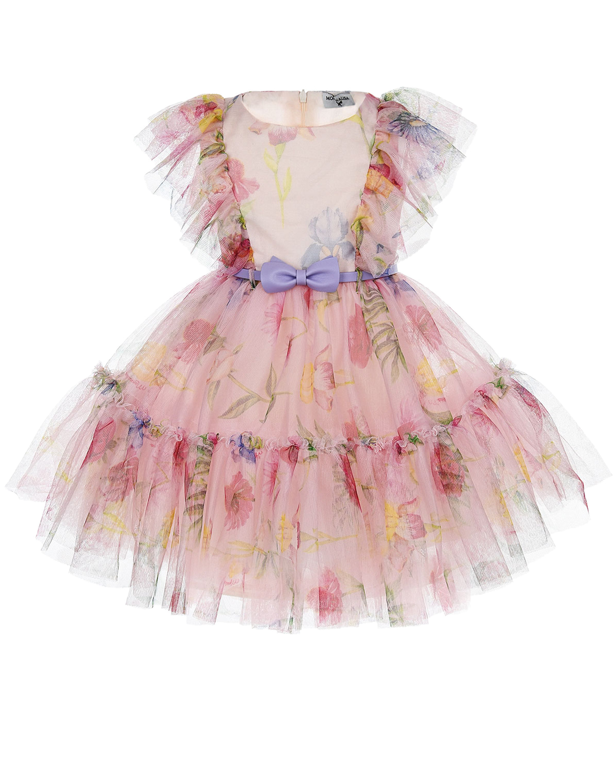 Розовое платье с рюшами Monnalisa детское, размер 104, цвет розовый - фото 1