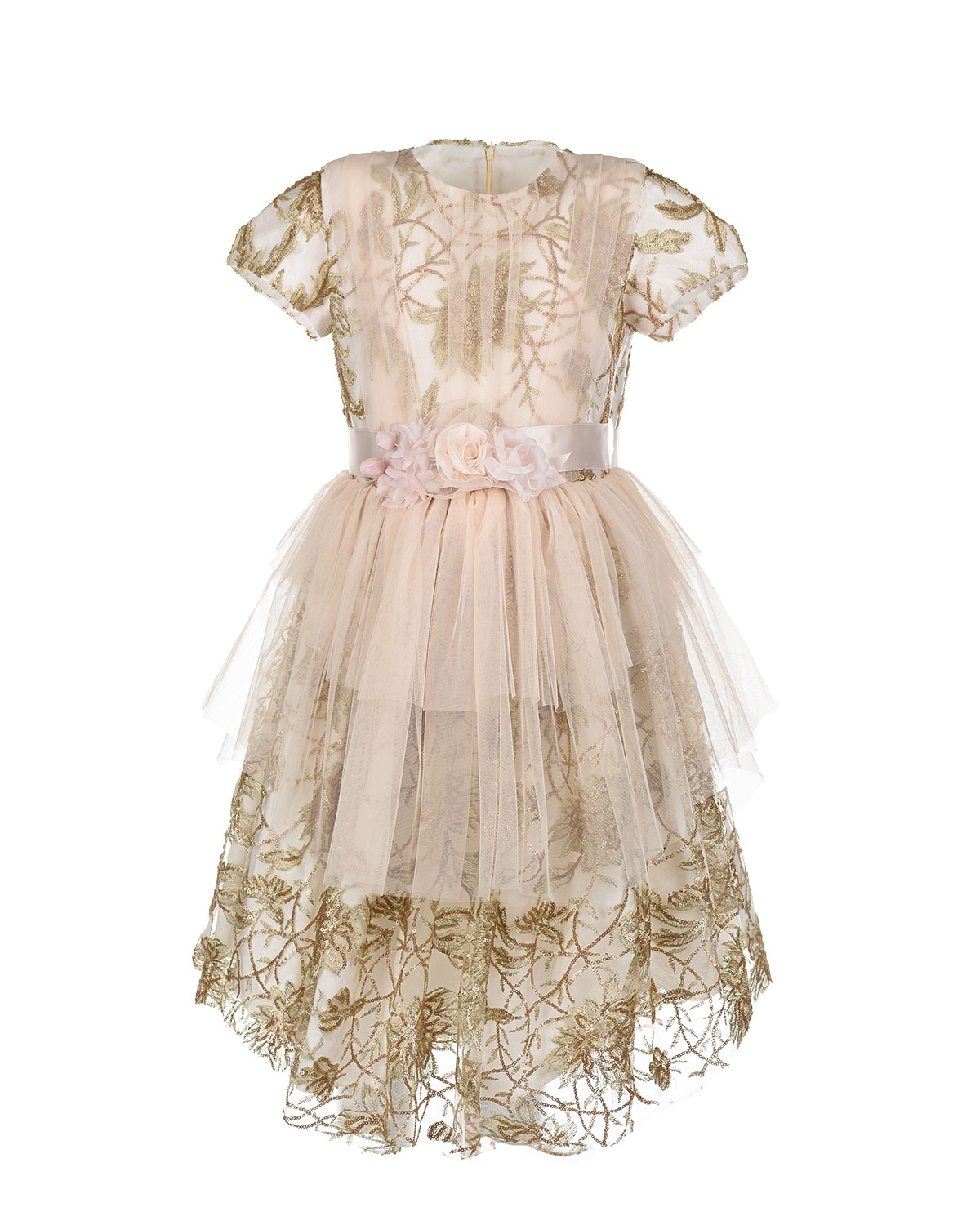 Многослойное платье с золотистой вышивкой CAF детское, размер 116, цвет бежевый - фото 1