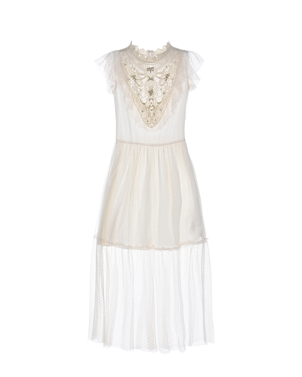 Белое платье с ажурной вставкой TWINSET детское, размер 128, цвет белый - фото 1