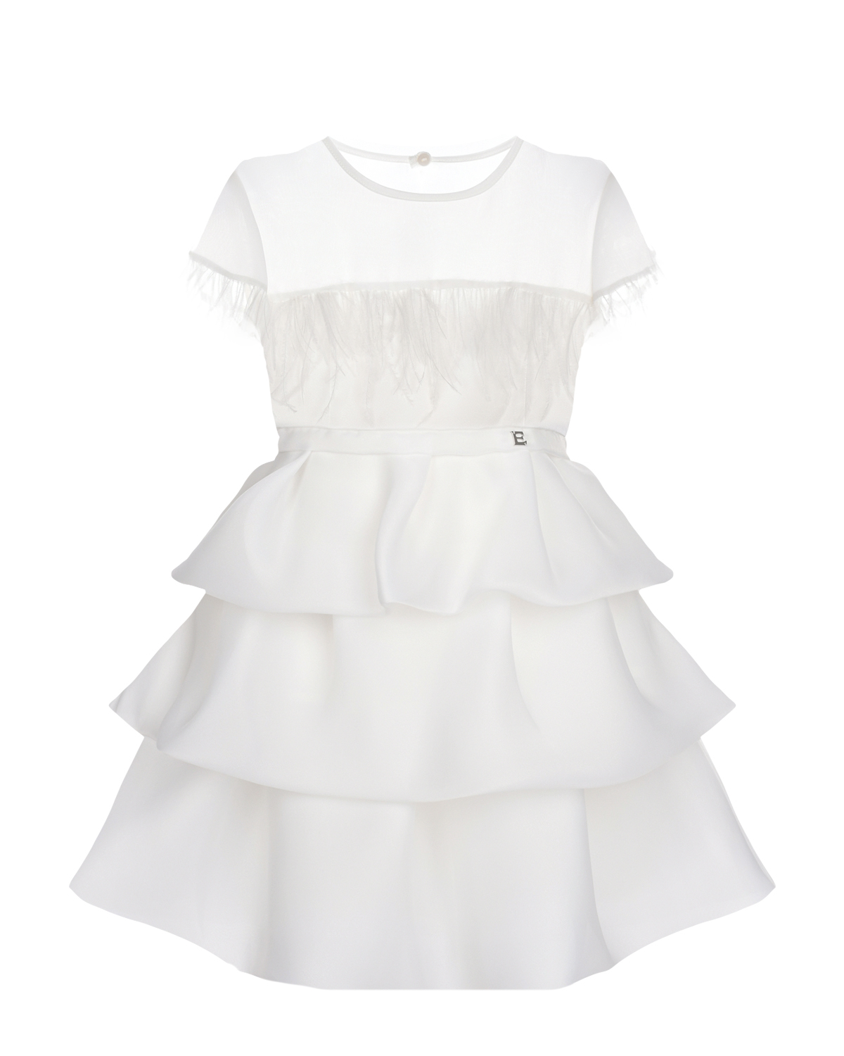 Белое платье с отделкой перьями Ermanno Scervino, размер 128, цвет белый - фото 1