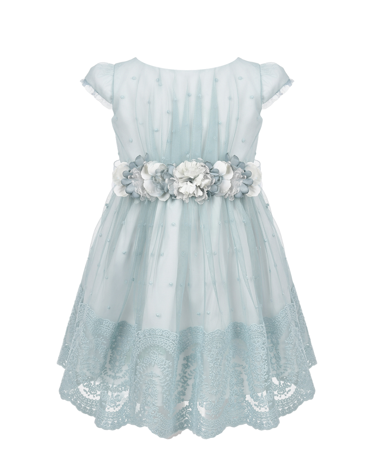 Голубое платье с вышивкой и цветочной аппликацией Amaya
