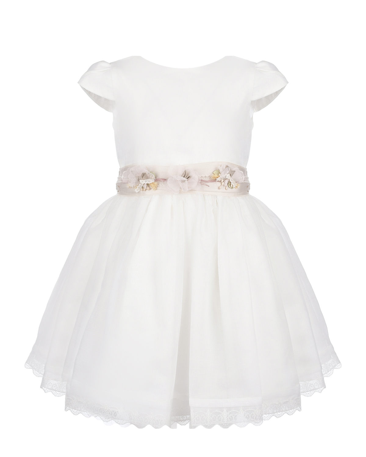 Молочное платье с цветочным поясом Amaya