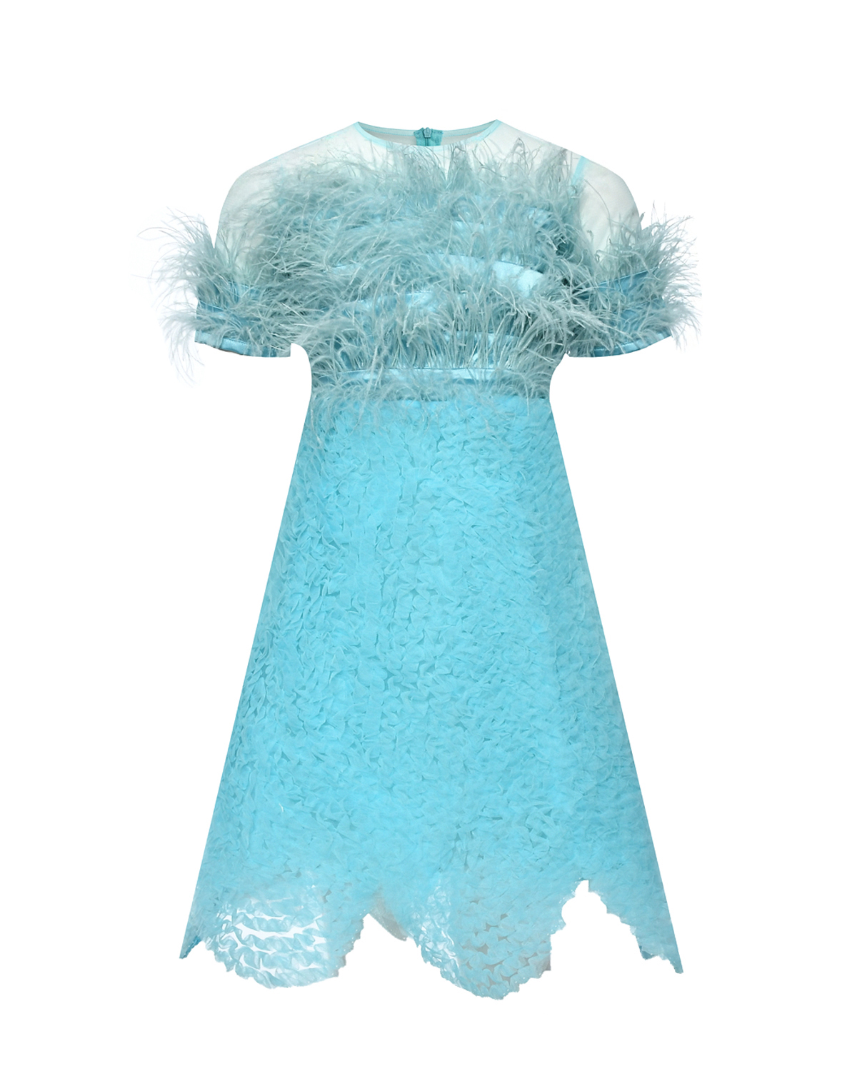Платье с перьями и жемчугом юбка с фестонами, бирюзовое Eirene, размер 128, цвет нет цвета - фото 1