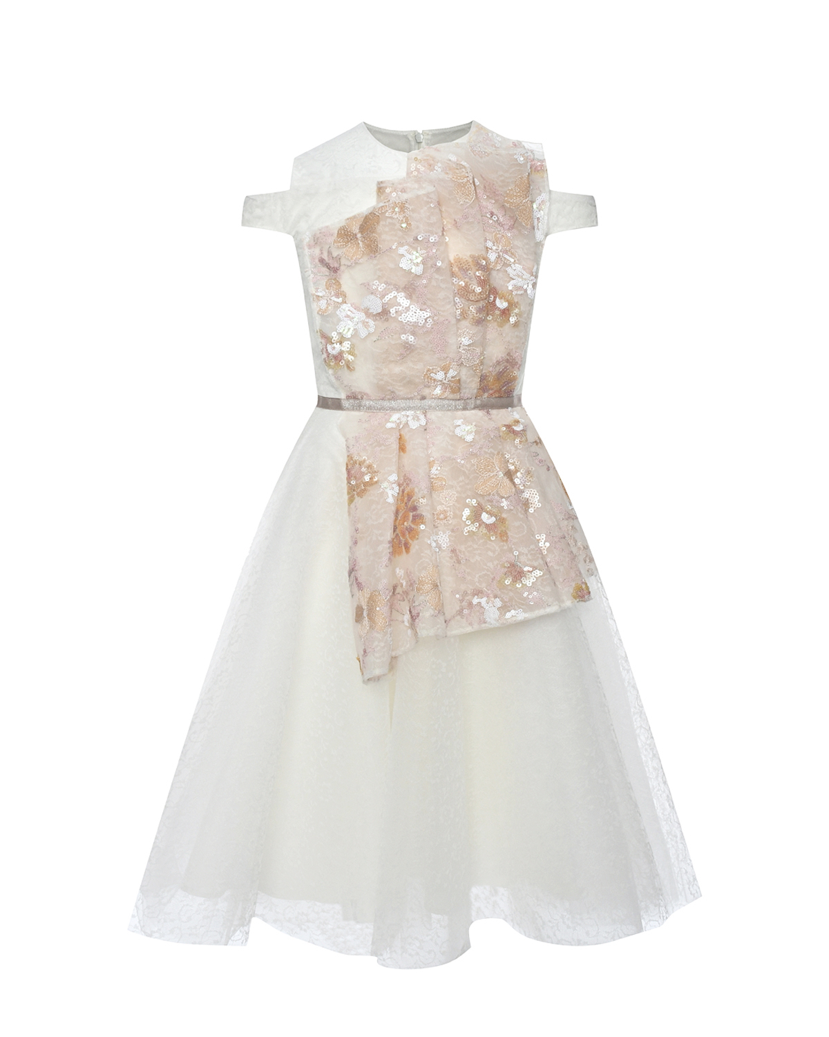Платье из органзы с цветочным принтом, кремовое Eirene, размер 140 - фото 1