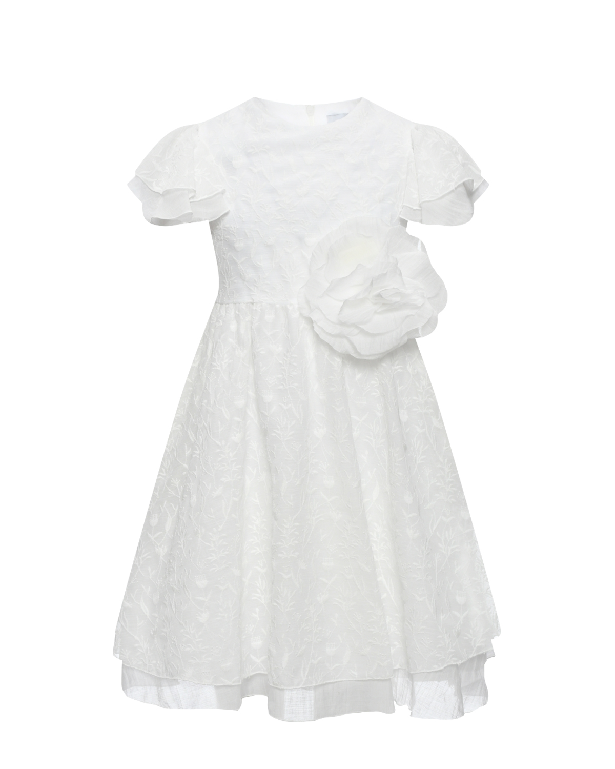 Платье с курпным цветком на поясе, белое Ermanno Scervino, размер 140 - фото 1