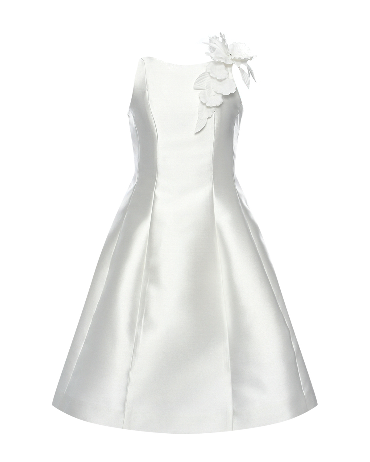 Платье атласное с цветами на плече, белое Monnalisa, размер 128 - фото 1
