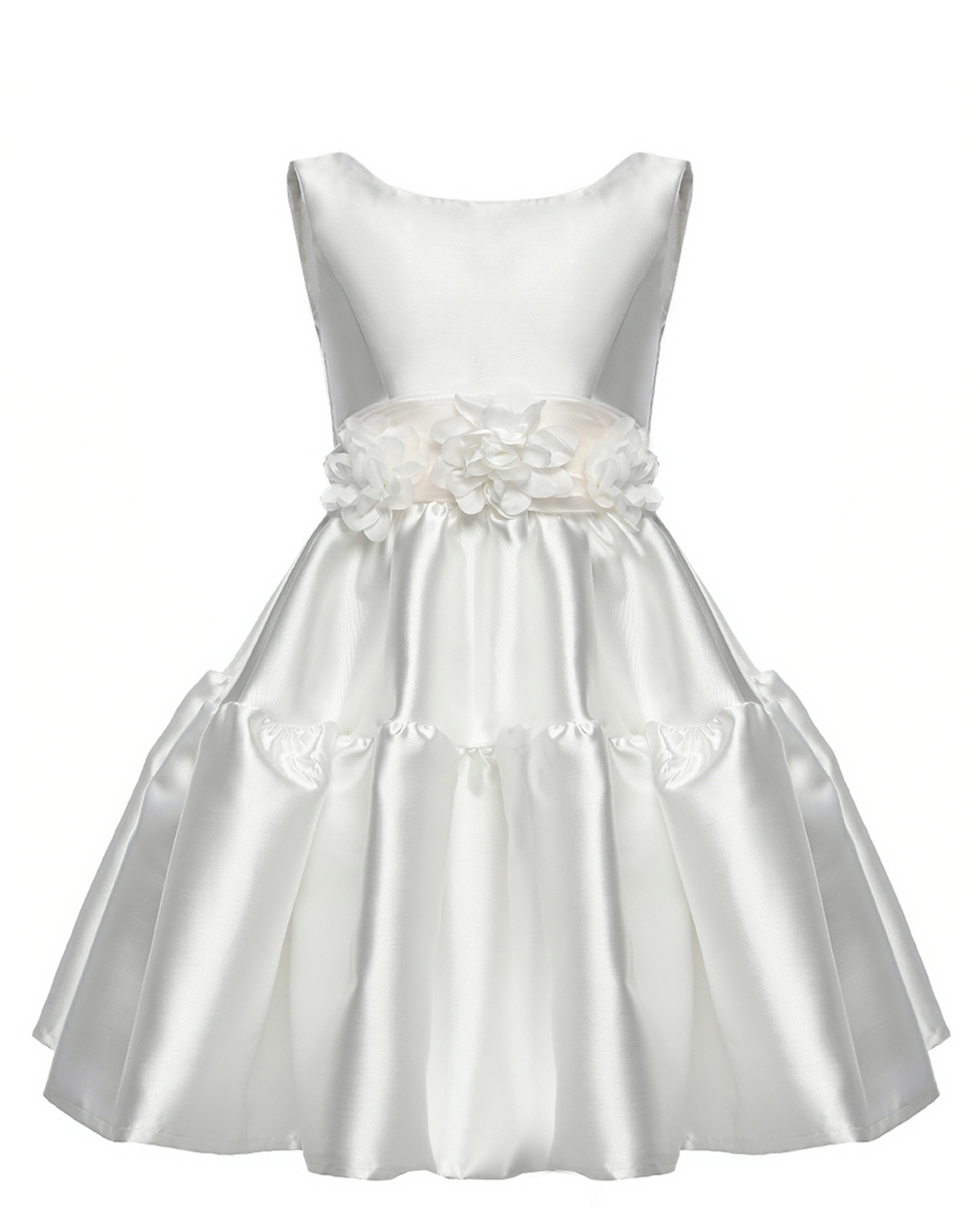 Платье атласное с поясом Monnalisa, размер 128, цвет белый - фото 1