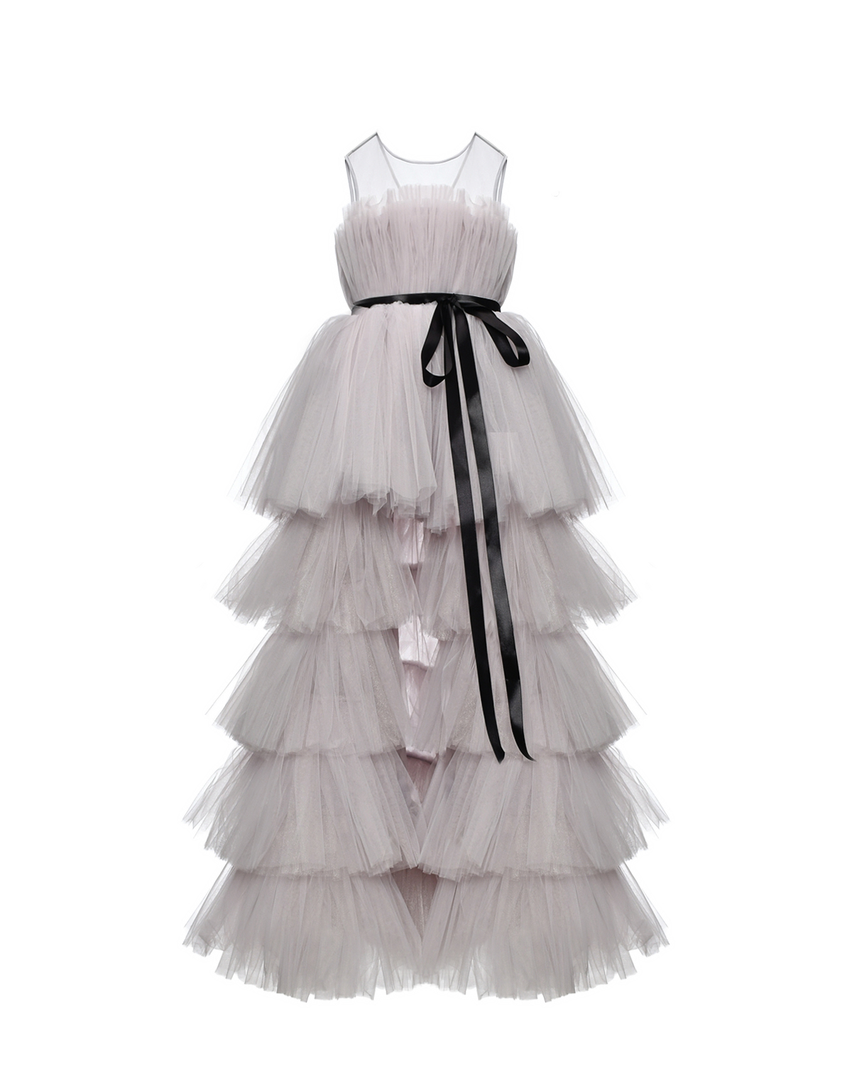 Платье пышное с прозрачным верхом и лентой, серое Sasha Kim, размер 152, цвет нет цвета - фото 1
