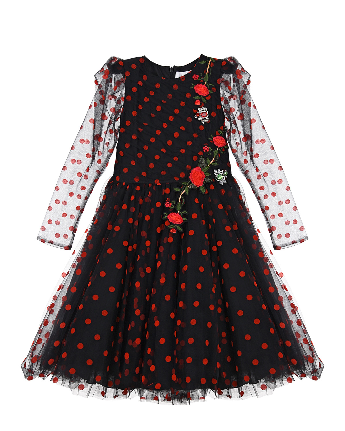Нарядное черное платье в красный горошек Aletta детское, размер 116, цвет мультиколор - фото 1