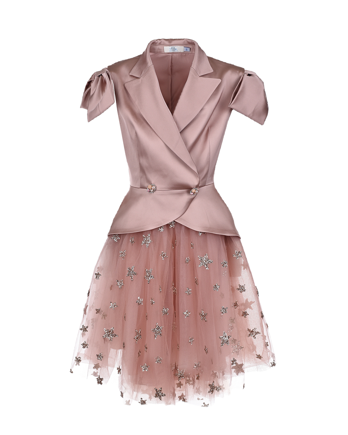 Комплект с атласным пиджаком и юбкой из фатина Zhanna&Anna, размер 140, цвет розовый - фото 1