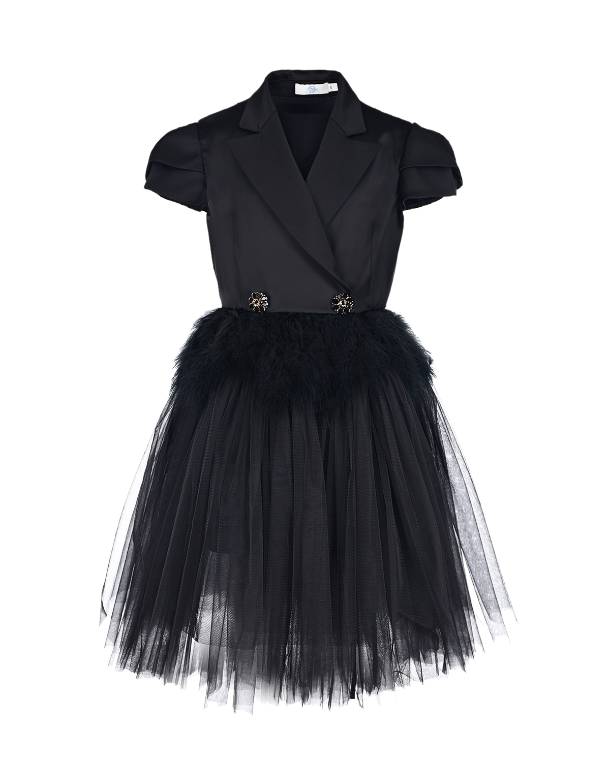 Черное платье "Black Swan" с отделкой перьями Zhanna&Anna детское, размер 164, цвет черный