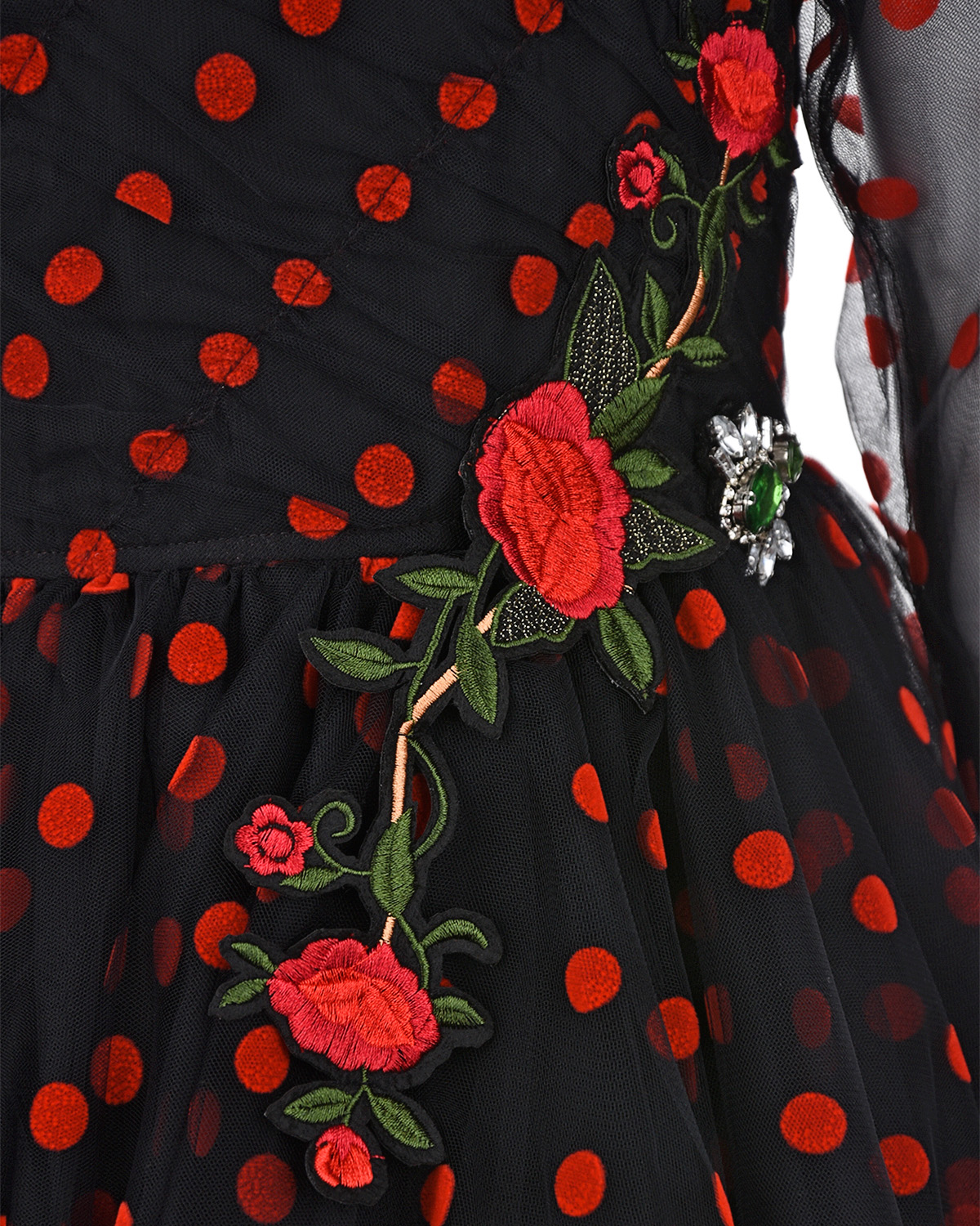 Нарядное черное платье в красный горошек Aletta детское, размер 116, цвет мультиколор - фото 4