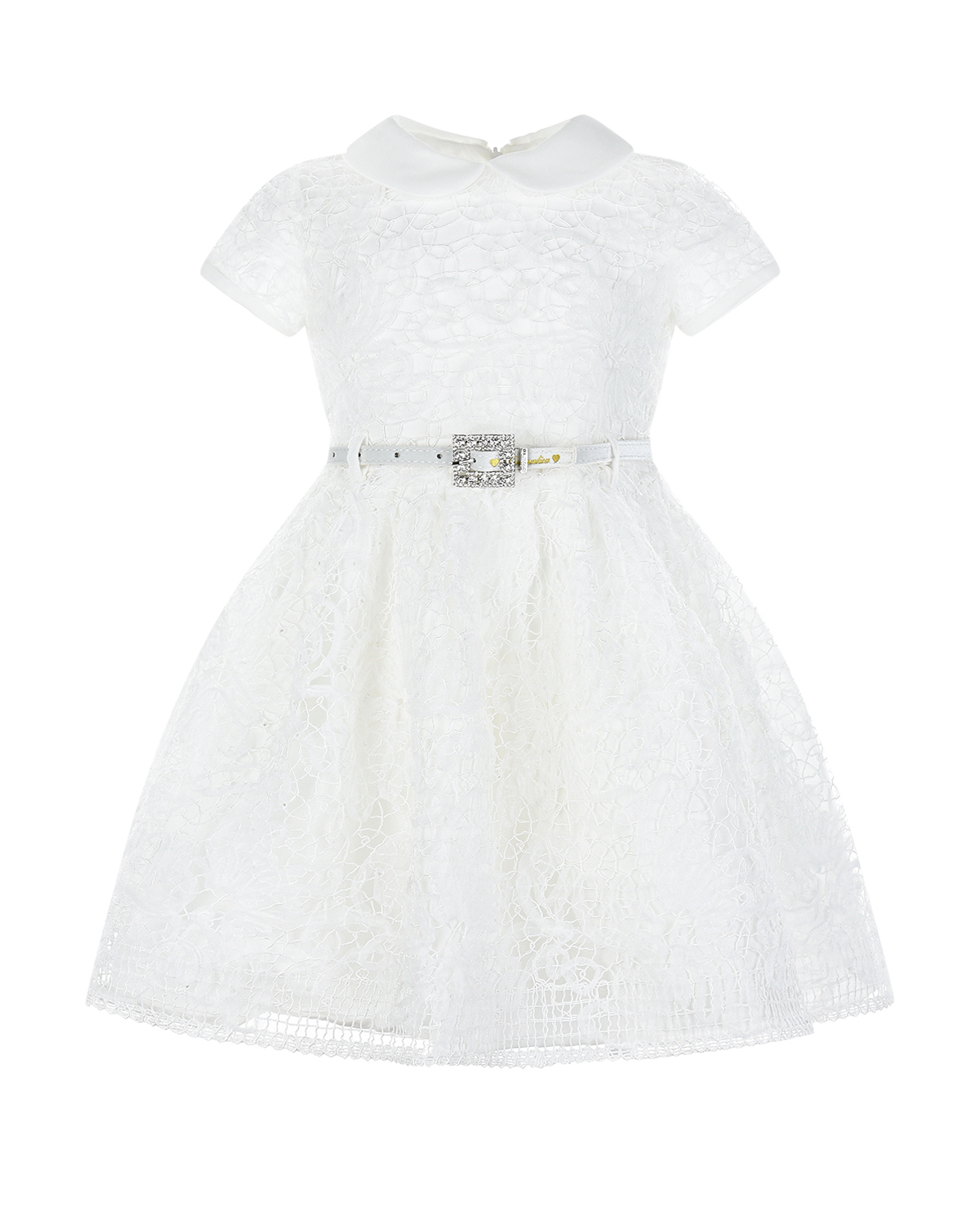 Белое кружевное платье с поясом Monnalisa детское, размер 104, цвет белый - фото 1