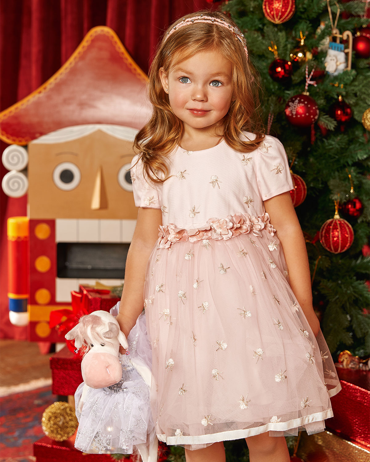 Розовое платье с золотой вышивкой Monnalisa детское, размер 80, цвет розовый - фото 2