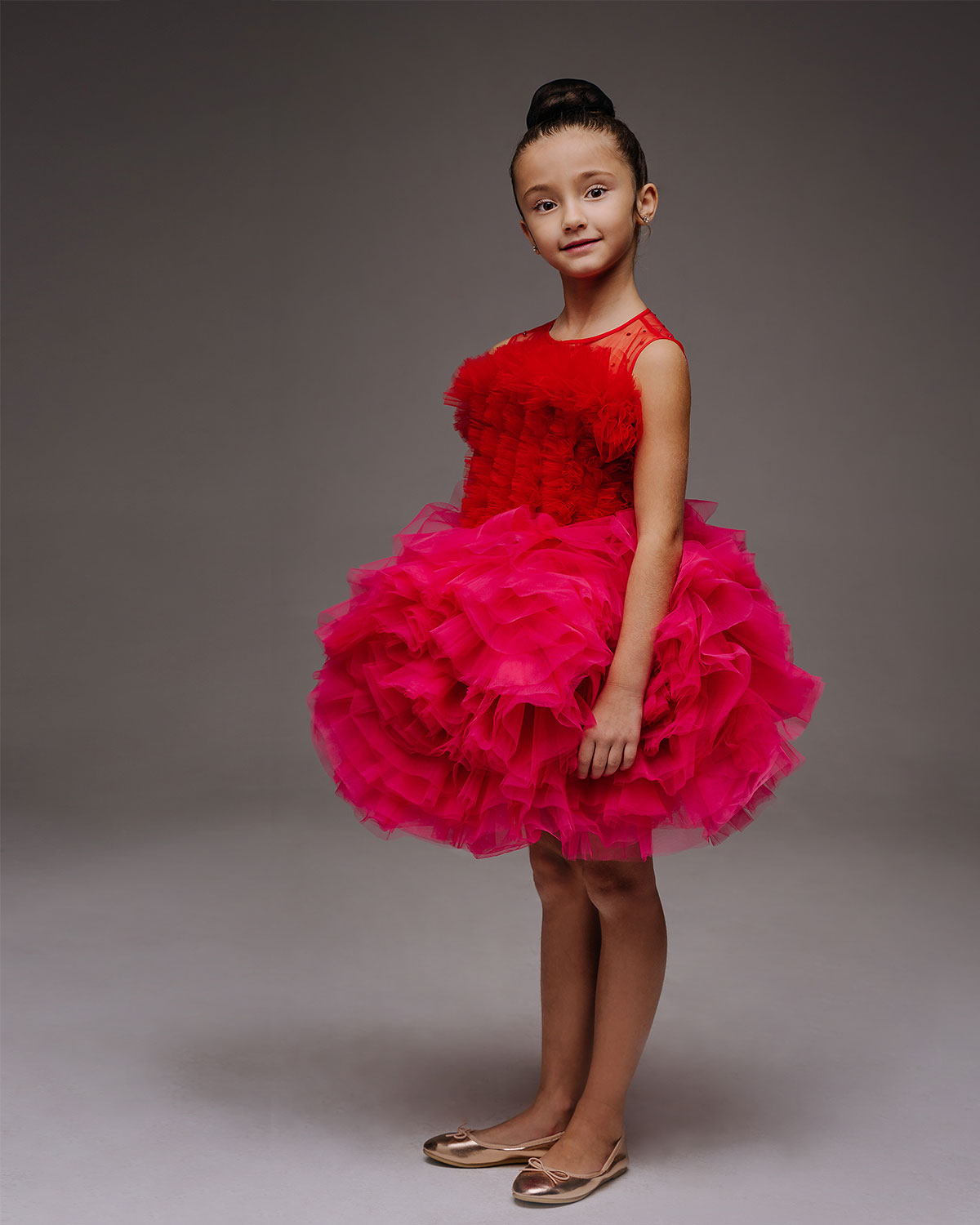 Красное платье с юбкой цвета фуксии Sasha Kim детское, размер 116 - фото 2