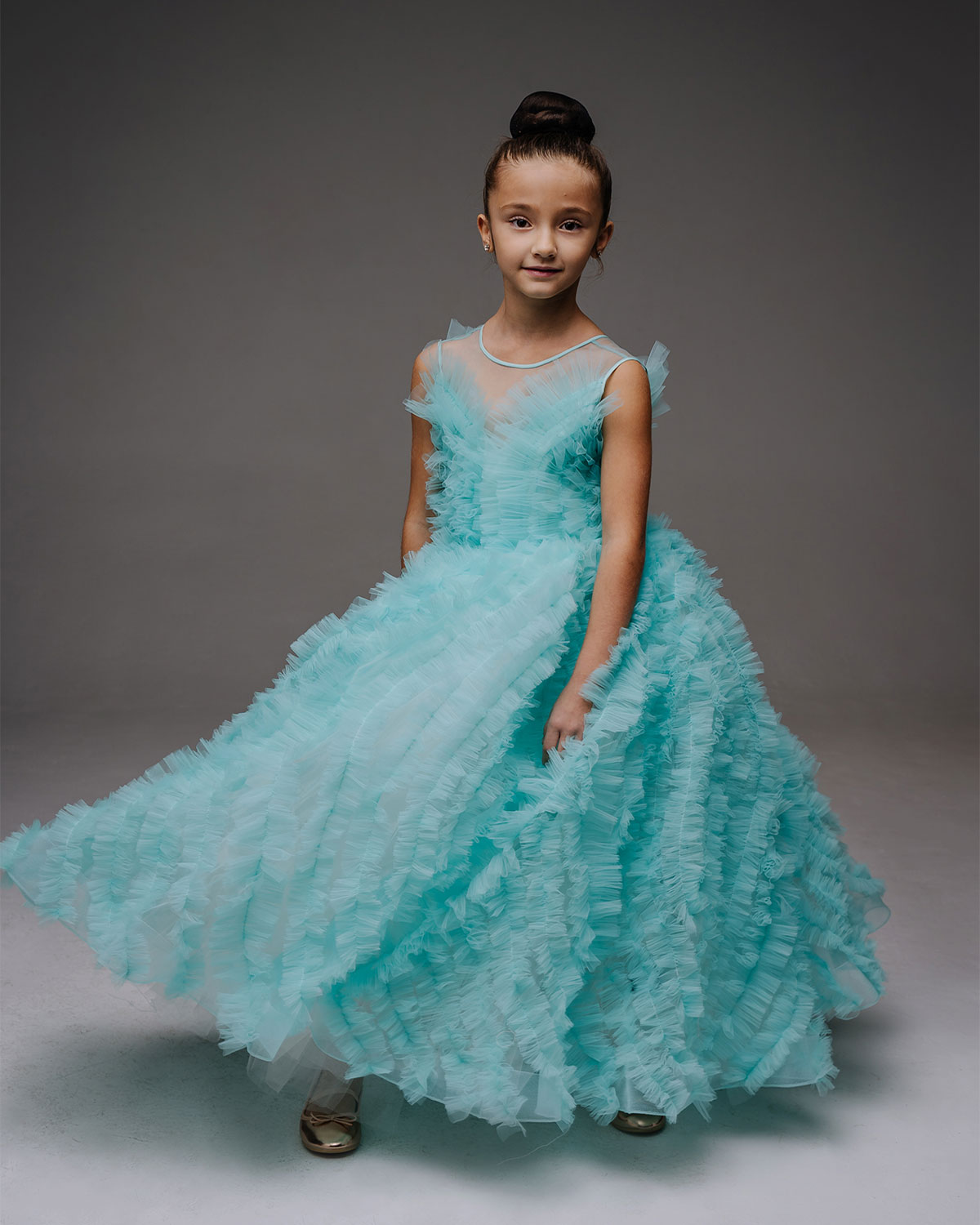 Платье мятного цвета с оборками Sasha Kim детское, размер 110 - фото 2