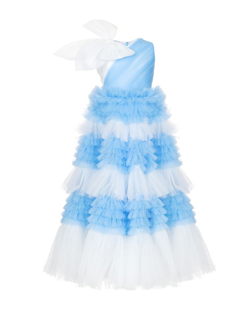 Бело-голубое платье с бантом Sasha Kim, размер 104, цвет мультиколор