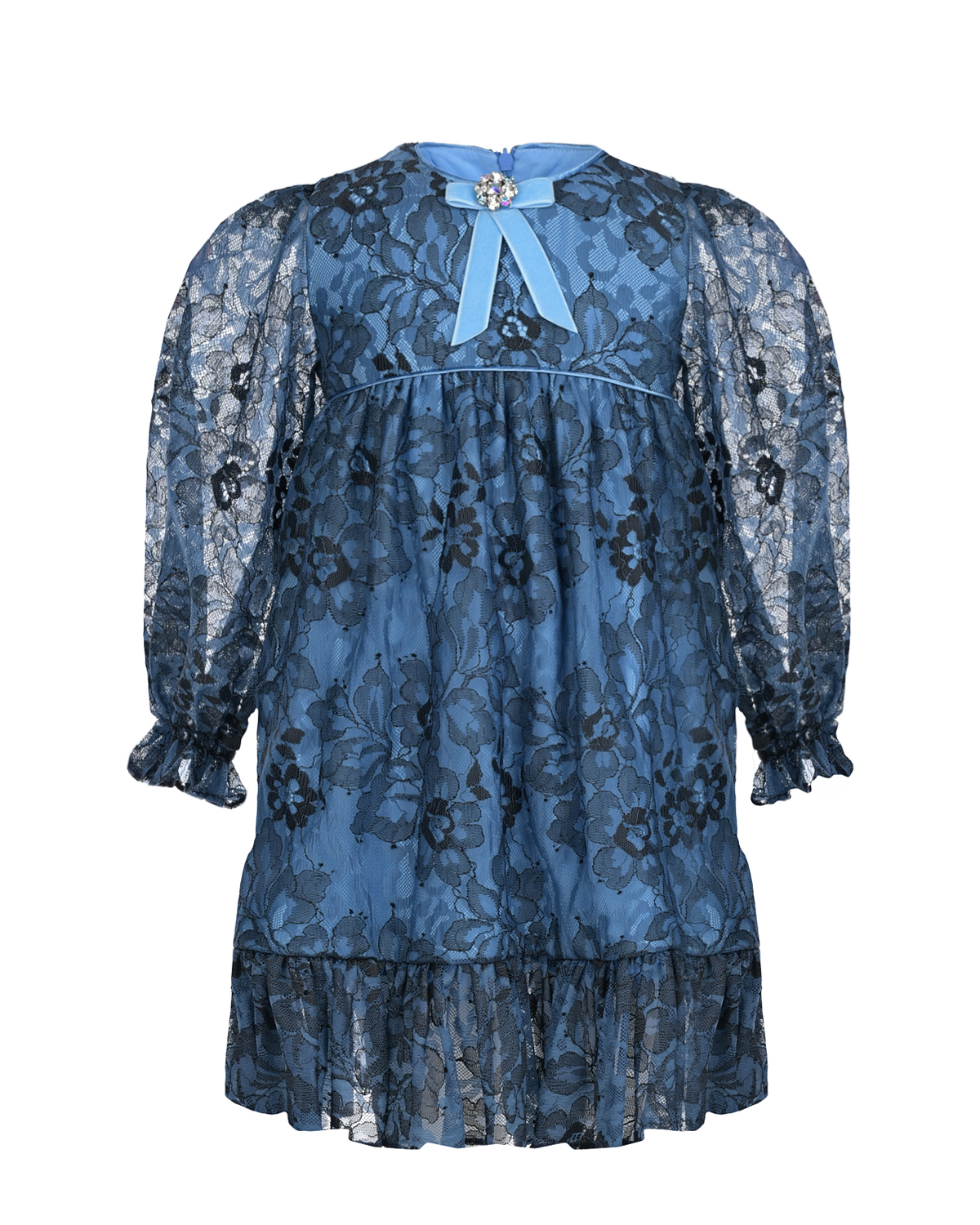 Синее платье с кружевным декором Eirene детское, размер 128, цвет мультиколор - фото 1