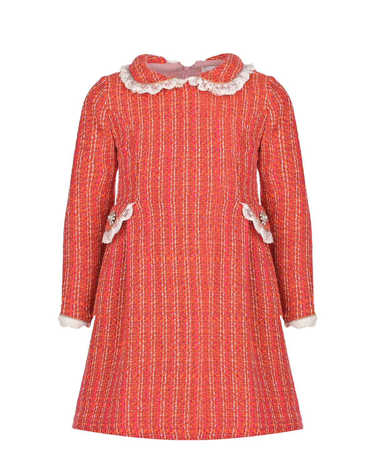 Красное платье из твида с принтом в клетку Eirene детское, размер 110, цвет красный - фото 1