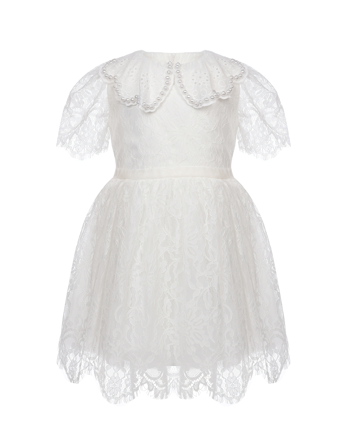 Белое платье с отделкой кружевом и бусинами Eirene детское