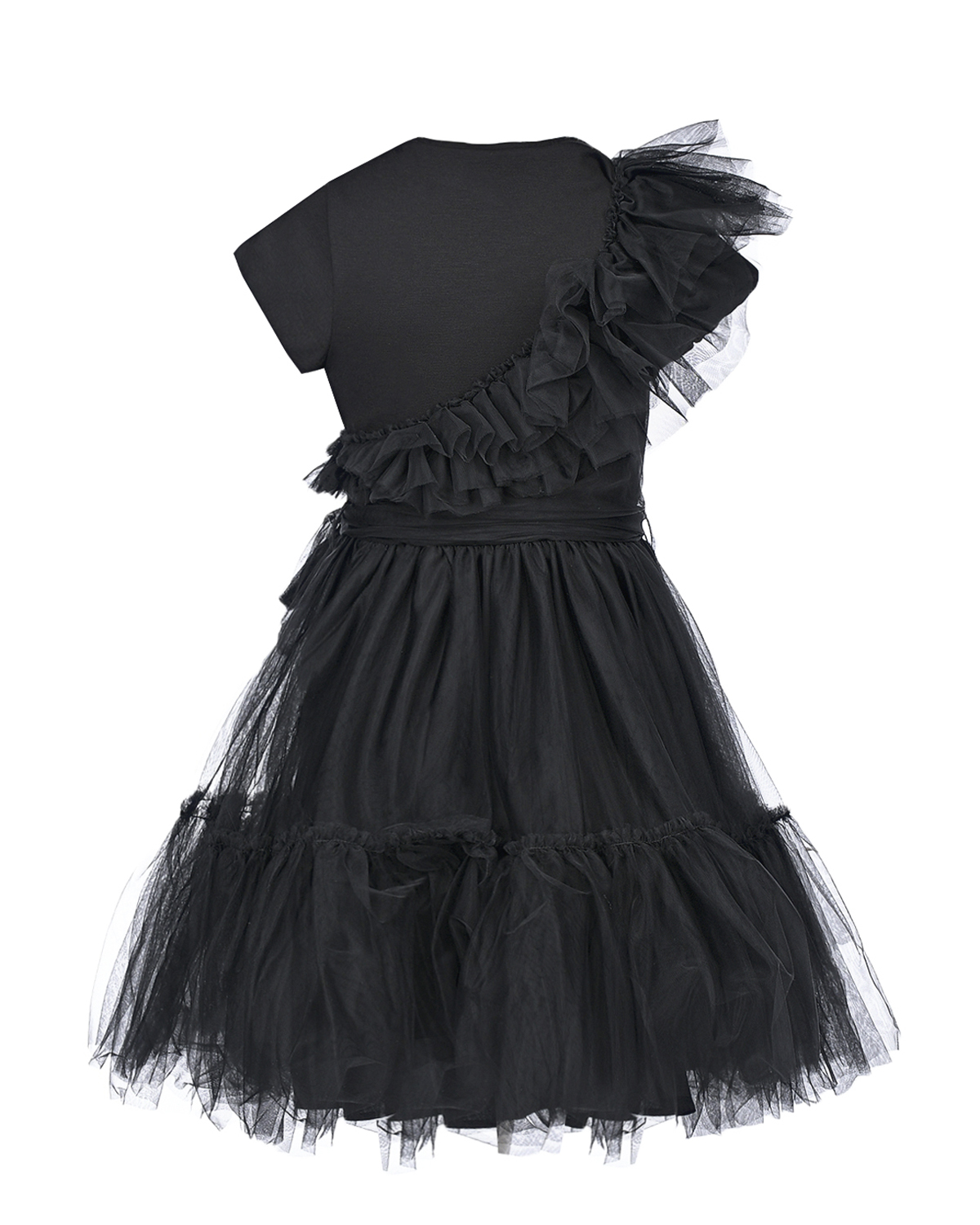 Черное платье с оборками и стразами Monnalisa детское, размер 128, цвет черный - фото 2