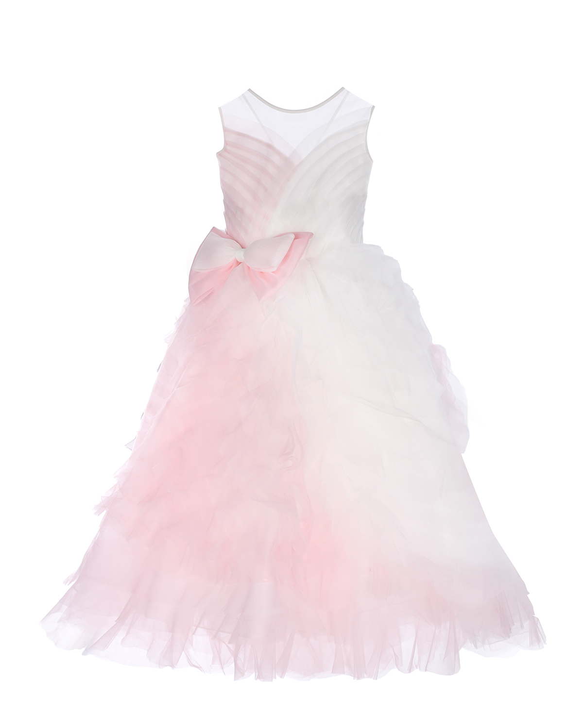 Бело-розовое платье с бантом на талии Sasha Kim детское, размер 110, цвет мультиколор - фото 1