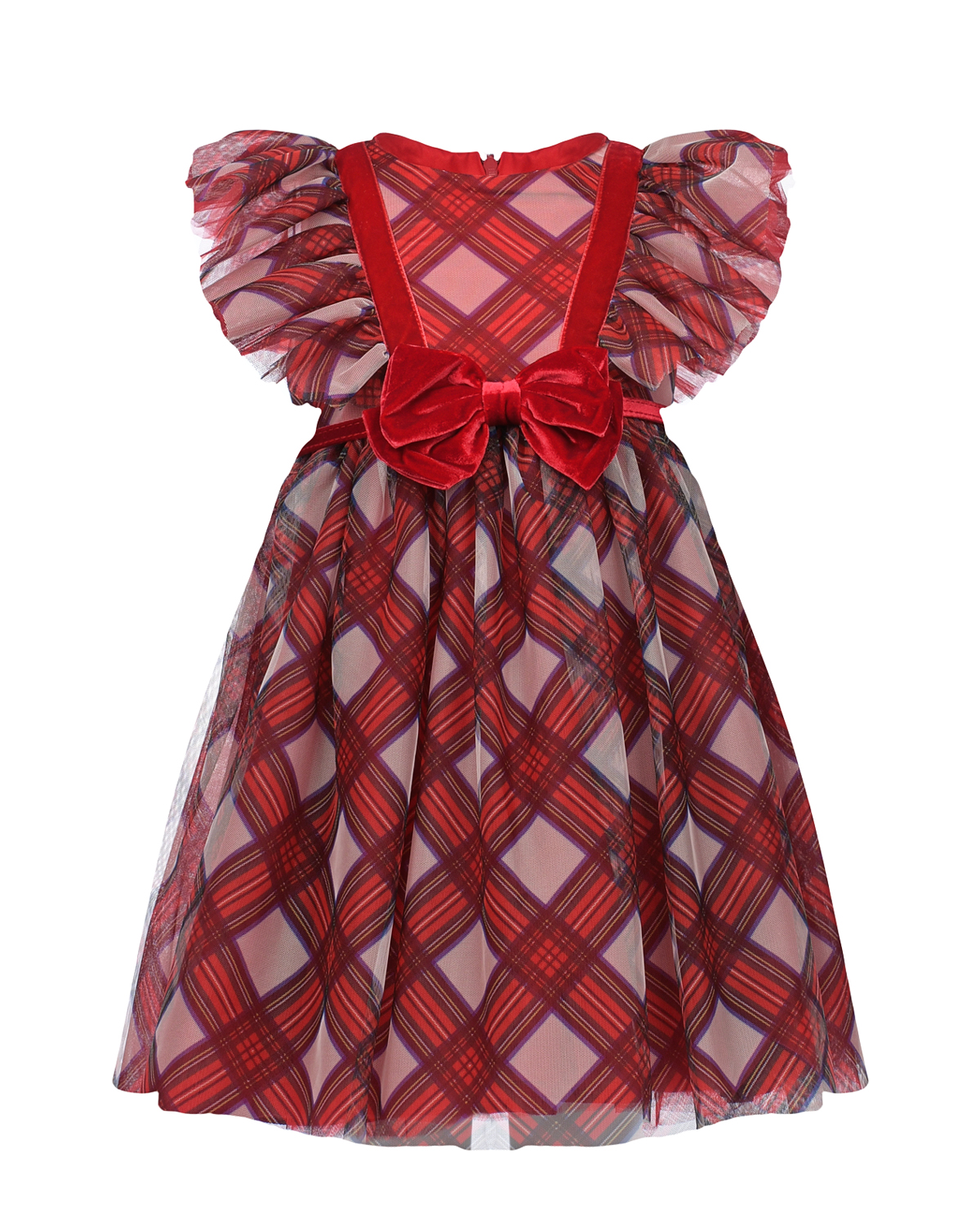 Красное платье в клетку Monnalisa детское, размер 104, цвет красный - фото 1