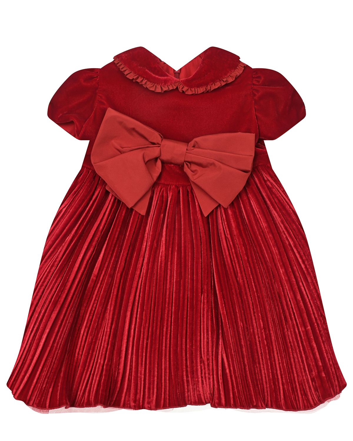 Красное бархатное платье с бантом Monnalisa детское, размер 80, цвет красный - фото 1