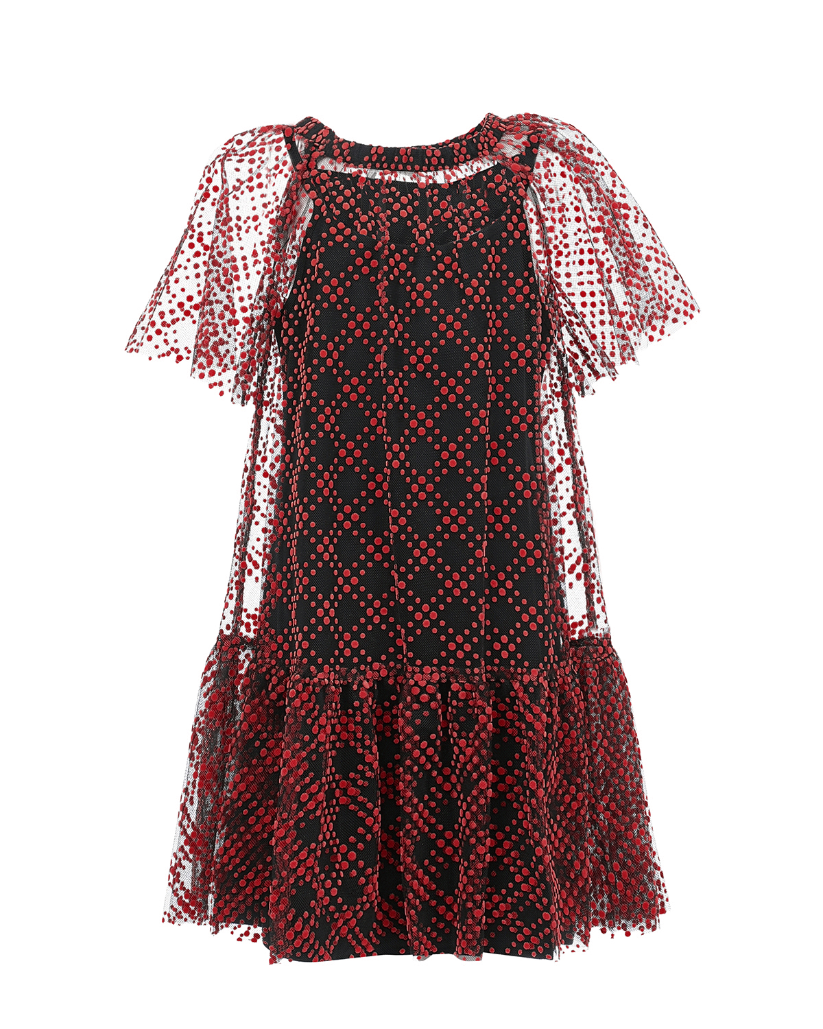 Двухслойное красно-черное платье Philosophy di Lorenzo Serafini Kids детское, размер 128, цвет мультиколор - фото 1