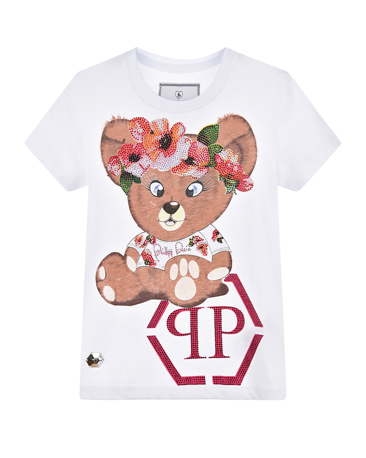 Белая футболка с принтом "медвежонок в венке" Philipp Plein детская - фото 1