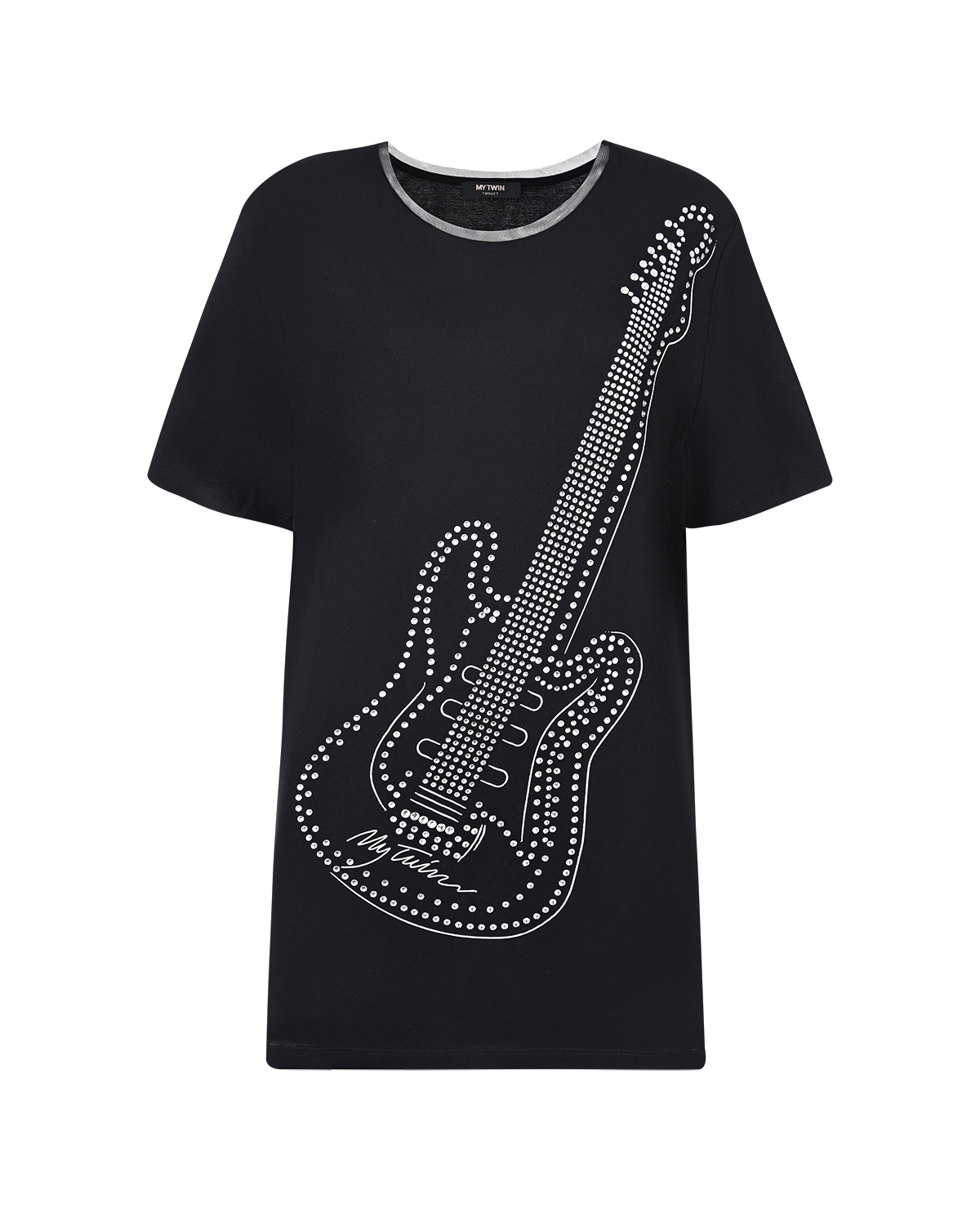 Черная футболка с принтом "гитара" TWINSET, размер 42, цвет черный - фото 1