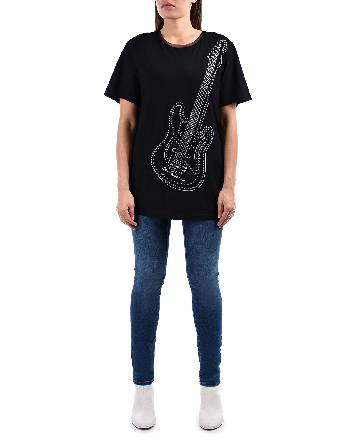 Черная футболка с принтом "гитара" TWINSET, размер 42, цвет черный - фото 3