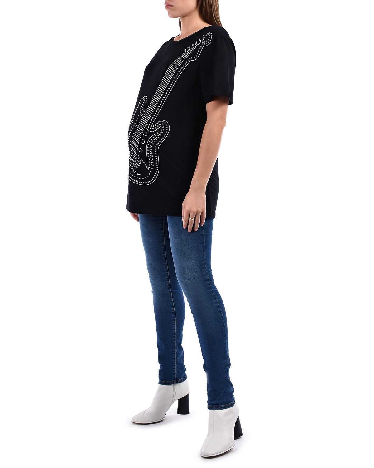 Черная футболка с принтом "гитара" TWINSET, размер 42, цвет черный - фото 5