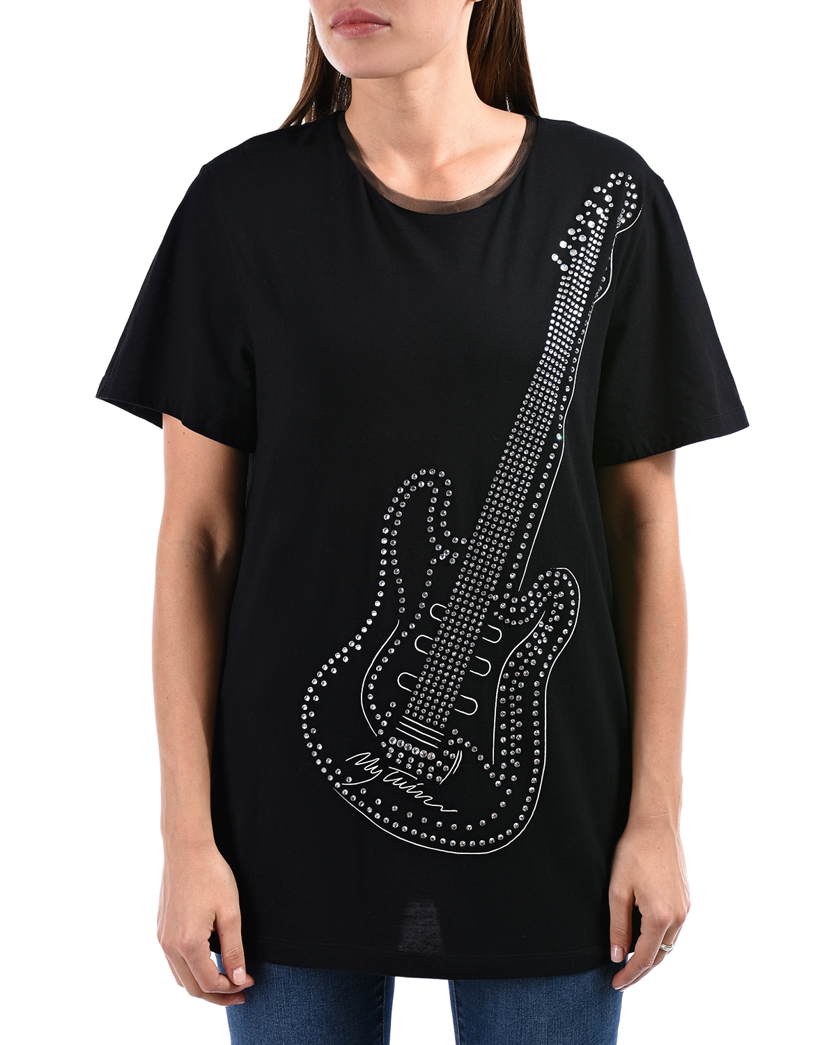Черная футболка с принтом "гитара" TWINSET, размер 42, цвет черный - фото 7