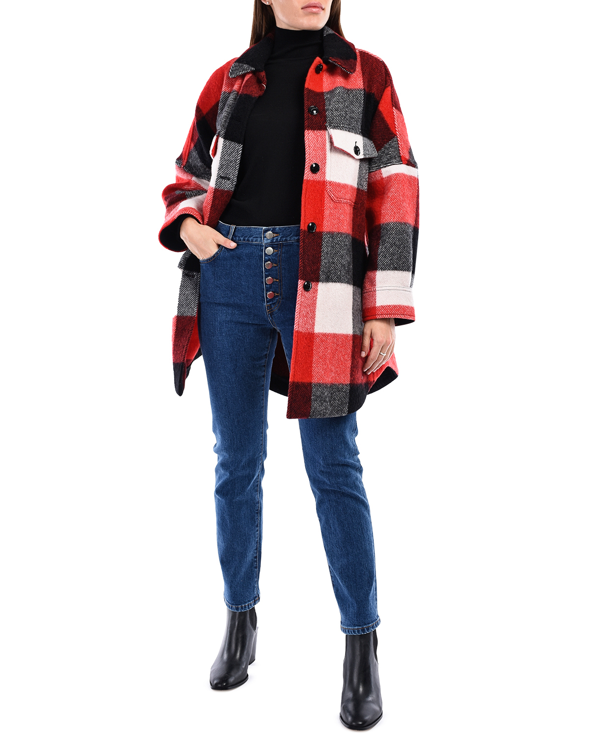 Укороченное пальто в клетку Woolrich, размер 38, цвет красный - фото 2