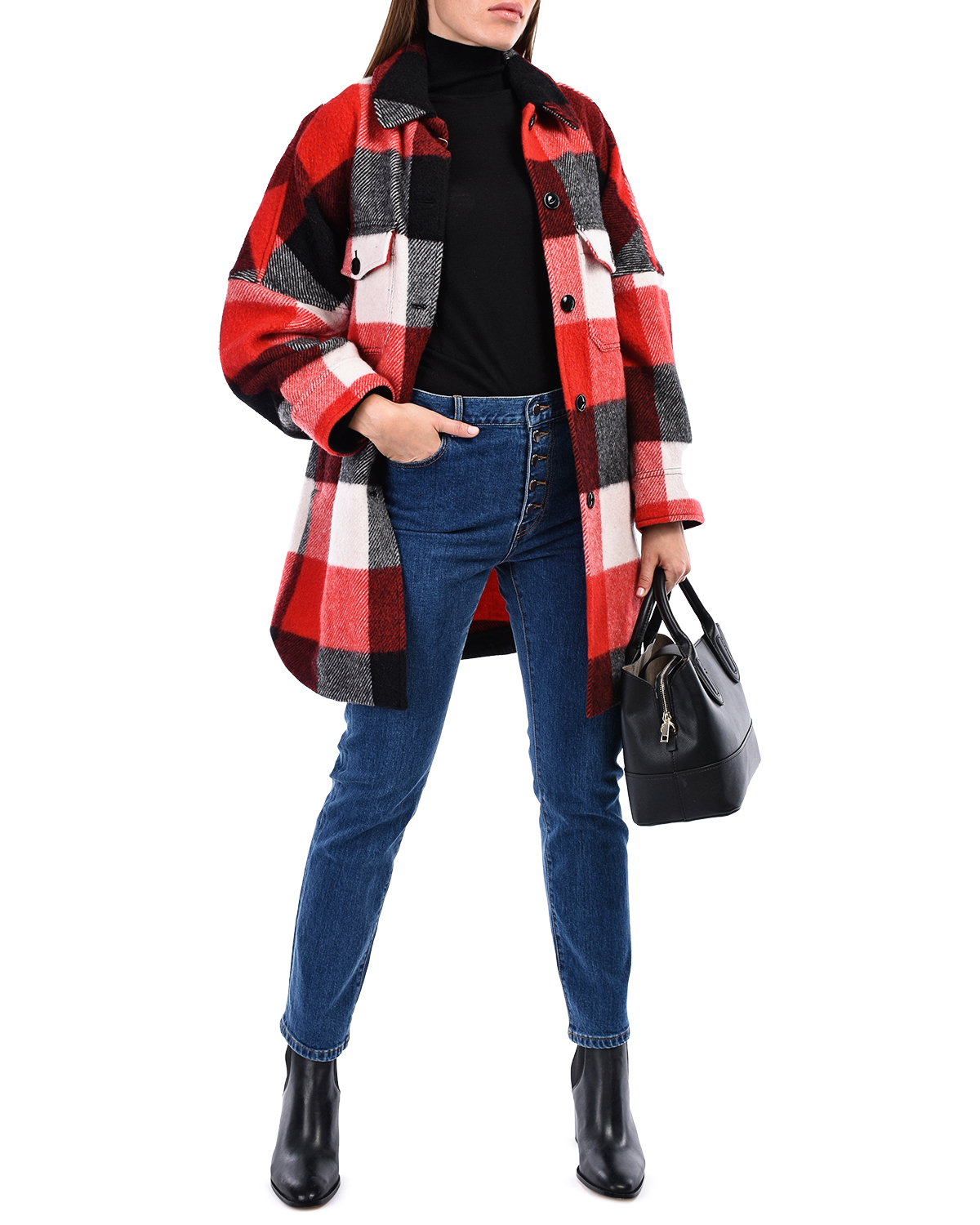 Укороченное пальто в клетку Woolrich, размер 38, цвет красный - фото 3