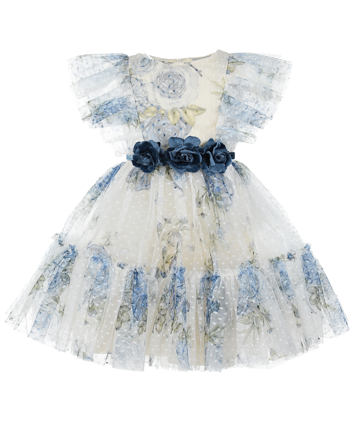 Платье с цветочной аппликацией на поясе Monnalisa детское, размер 104 - фото 1