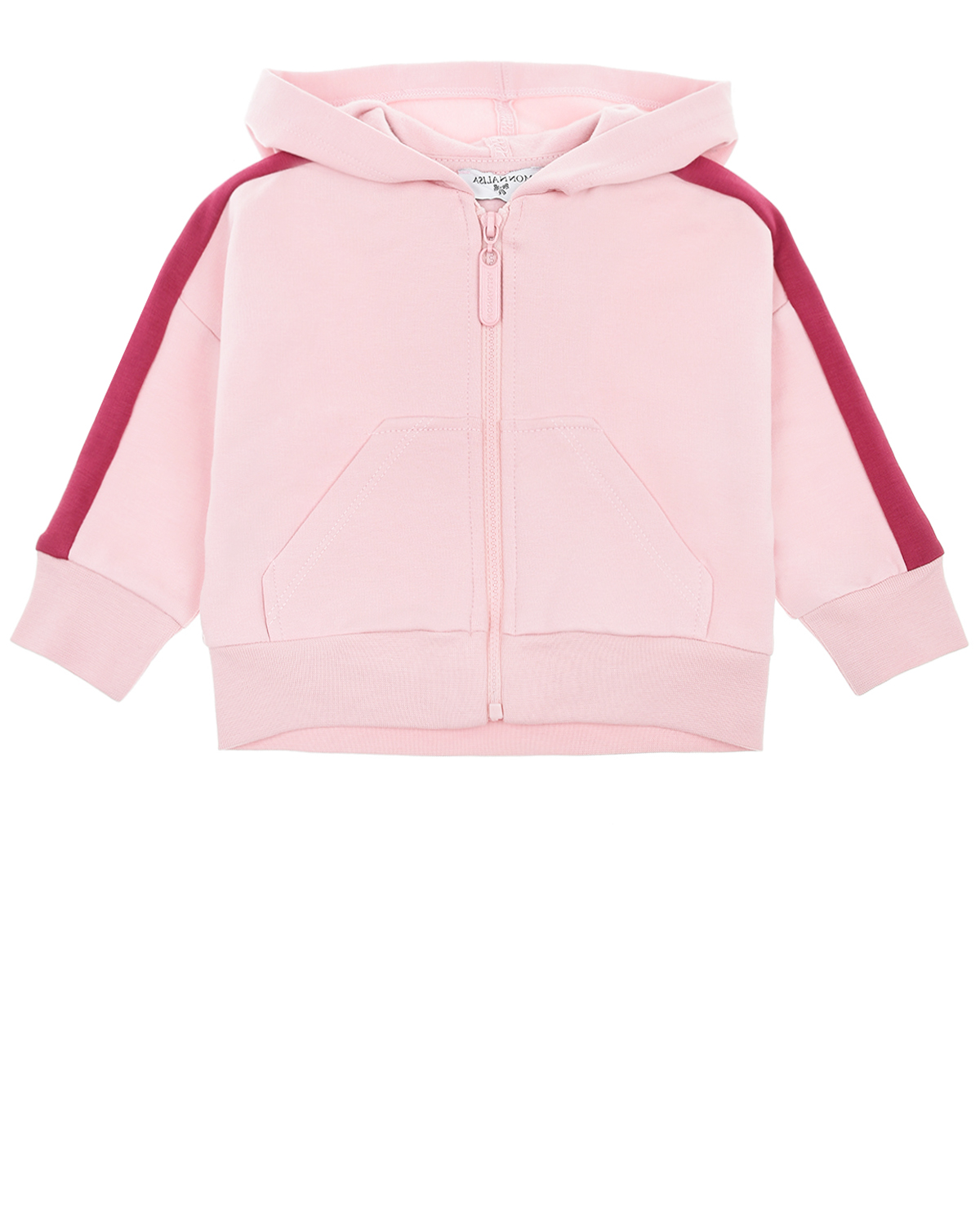 Розовая спортивная куртка с бордовыми лампасами Monnalisa детская, размер 74, цвет розовый - фото 1