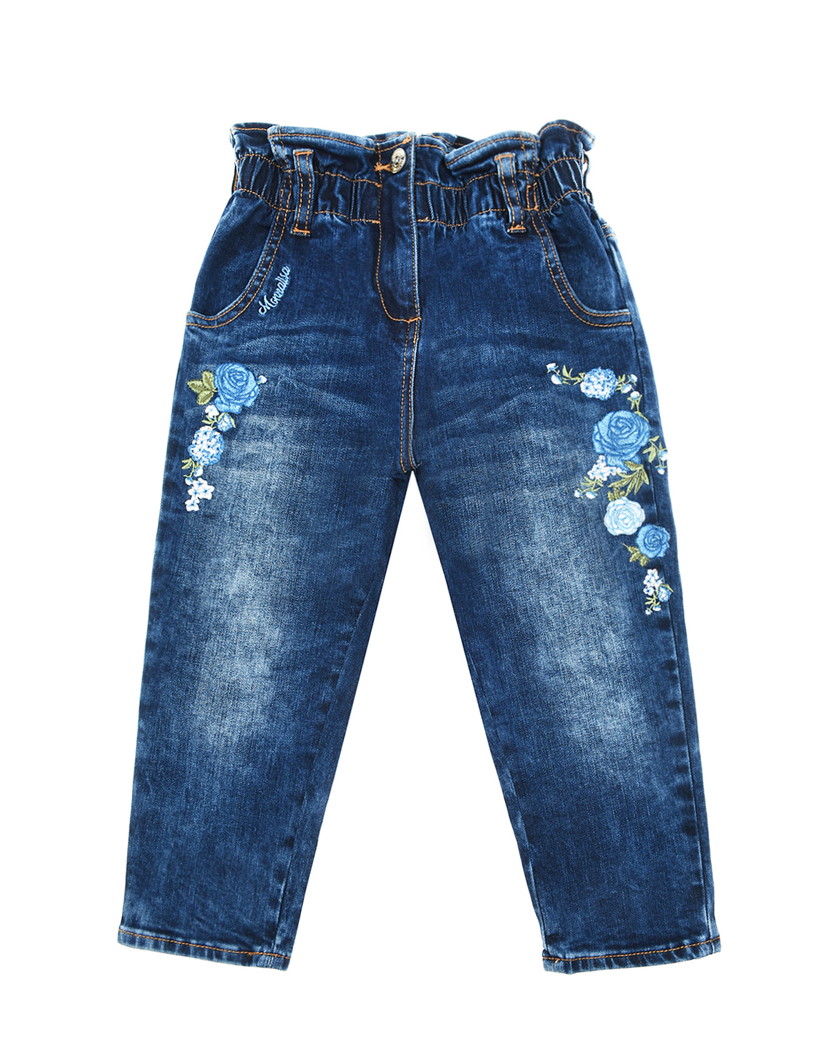 Синие джинсы с вышивкой Monnalisa детские