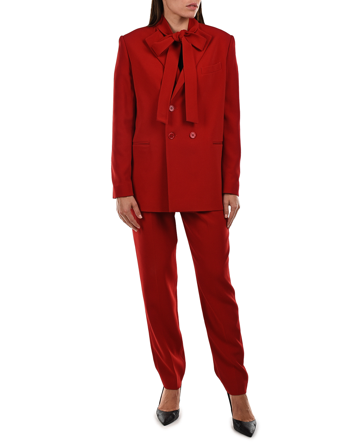 Двубортный пиджак с завязками Red Valentino, размер 44, цвет красный - фото 2