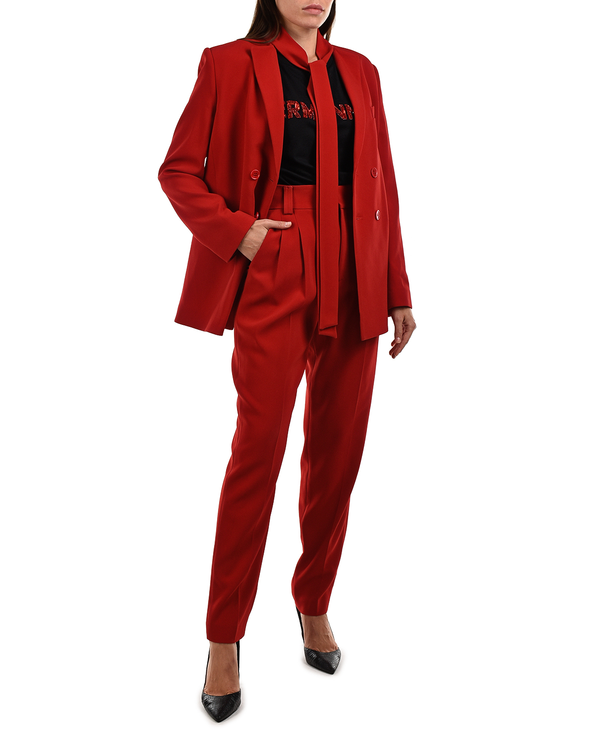 Двубортный пиджак с завязками Red Valentino, размер 44, цвет красный - фото 3
